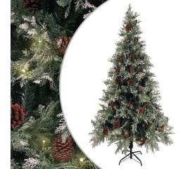 Brad de crăciun cu led-uri&conuri de pin verde&alb 225cm pvc&pe