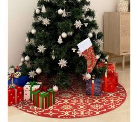 Covor fustă de brad crăciun cu șosetă, roșu, 122 cm, țesătură