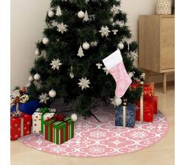 Covor fustă de brad crăciun cu șosetă, roz, 90 cm, țesătură