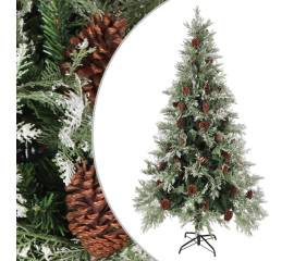 Brad de crăciun cu conuri de pin, verde/alb, 225 cm, pvc&pe