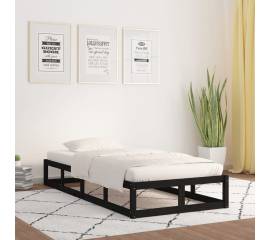 Cadru de pat mic single 2ft6, negru, 75x190 cm, lemn masiv