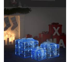 Cutii cadou de crăciun decorative, 3 buc., alb rece, acril