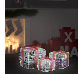 Cutii cadou de crăciun decorative, 3 buc., multicolor, acril