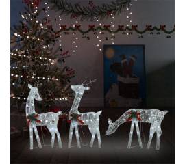 Familie reni de crăciun, argintiu/alb rece, 270x7x90 cm, plasă