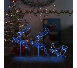 Reni și sanie de crăciun, albastru, 260x21x87 cm, acril