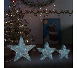 Decor crăciun stele 3 buc. plasă argintie led exterior/interior