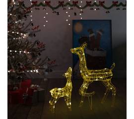 Decorațiune de crăciun familie reni, 160 led, alb cald, acril