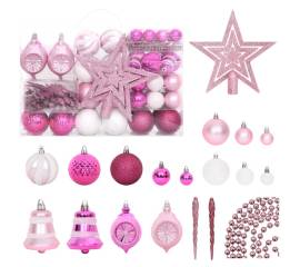 Set globuri de crăciun, 108 piese, alb și roz