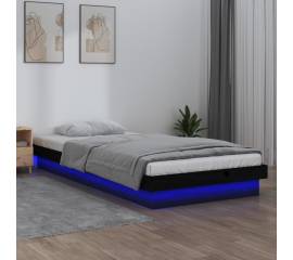 Cadru de pat single 3ft cu led, negru, 90x190 cm, lemn masiv