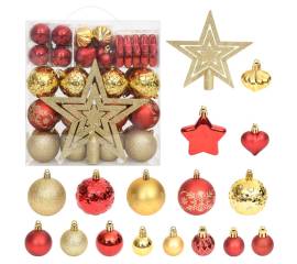 Set globuri de crăciun, 70 piese, auriu și roșu