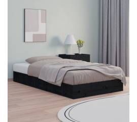 Cadru de pat mic single 2ft6, negru, 75x190 cm, lemn masiv