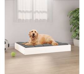 Pat pentru câini, alb, 71,5x54x9 cm, lemn masiv de pin