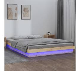 Cadru de pat king size 5ft cu led, 150x200 cm, lemn masiv