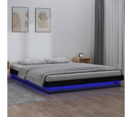 Cadru de pat king size 5ft cu led,negru, 150x200 cm, lemn masiv