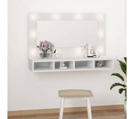 Dulap cu oglindă și led, alb, 90x31,5x62 cm