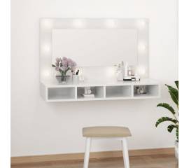 Dulap cu oglindă și led, alb extralucios, 90x31,5x62 cm