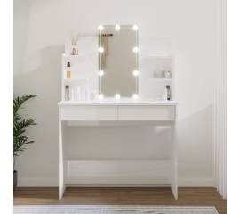 Masă de toaletă cu led, alb extralucios, 96x40x142 cm