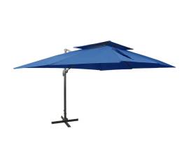 Umbrelă suspendată, acoperiș dublu, albastru azuriu, 400x300 cm