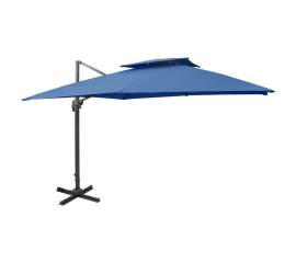 Umbrelă suspendată cu înveliș dublu, albastru azuriu, 300x300cm