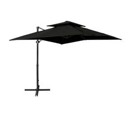 Umbrelă suspendată cu înveliș dublu, negru, 250x250 cm
