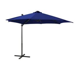 Umbrelă suspendată cu stâlp și led-uri, albastru azuriu, 300 cm