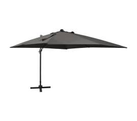 Umbrelă suspendată cu stâlp și led-uri, antracit, 300 cm