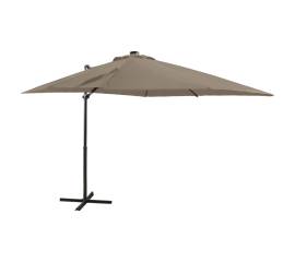Umbrelă suspendată cu stâlp și led-uri, gri taupe, 250 cm