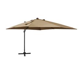 Umbrelă suspendată cu stâlp și led-uri, gri taupe, 300 cm