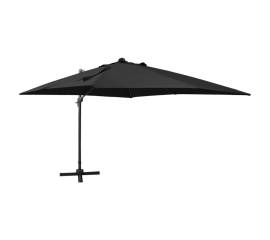 Umbrelă suspendată cu stâlp și led-uri, negru, 300 cm