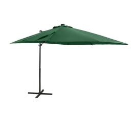 Umbrelă suspendată cu stâlp și led-uri, verde, 250 cm