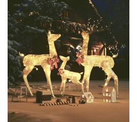 Decorațiune de crăciun familie reni, 201 led-uri, auriu