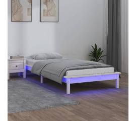 Cadru de pat cu led, alb, 100x200 cm, lemn masiv