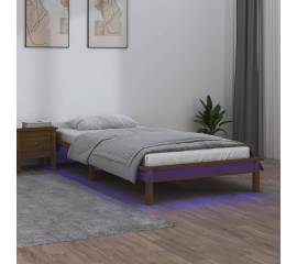 Cadru de pat cu led, maro miere, 100x200 cm, lemn masiv