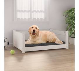 Pat pentru câini, alb, 75,5x55,5x28 cm, lemn masiv de pin