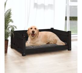 Pat pentru câini, negru, 75,5x55,5x28 cm, lemn masiv de pin