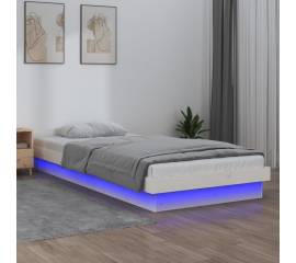 Cadru de pat cu led, alb, 100x200 cm, lemn masiv