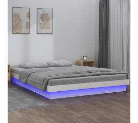 Cadru de pat cu led, alb, 200x200 cm, lemn masiv
