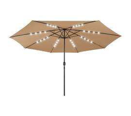 Umbrelă de soare exterior, led-uri&stâlp metal gri taupe 400 cm