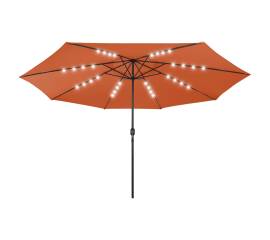Umbrelă soare exterior, led-uri & stâlp metal, cărămiziu 400 cm