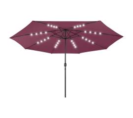 Umbrelă soare exterior, led-uri & stâlp metal roșu bordo 400 cm