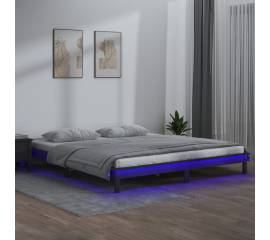 Cadru de pat cu led, gri, 160x200 cm, lemn masiv