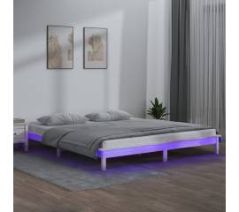 Cadru de pat cu led king size 5ft, alb, 150x200 cm, lemn masiv