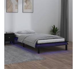 Cadru de pat cu led single 3ft, negru, 90x190 cm, lemn masiv