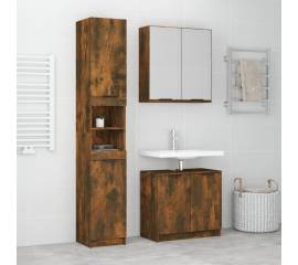 Set dulapuri de baie, 3 piese, stejar fumuriu, lemn prelucrat