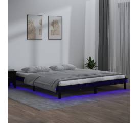 Cadru de pat cu led, negru, 140x190 cm, lemn masiv