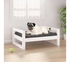 Pat pentru câini, alb, 65,5x50,5x28 cm, lemn masiv de pin