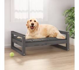 Pat pentru câini, gri, 75,5x55,5x28 cm, lemn masiv de pin