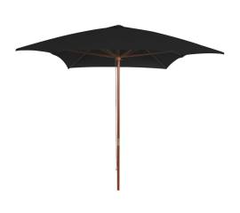Umbrelă de soare, exterior, stâlp lemn, negru, 200x300 cm