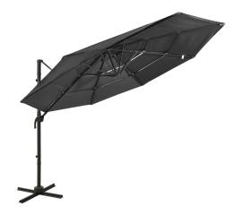 Umbrelă de soare 4 niveluri, stâlp de aluminiu, antracit, 3x3 m