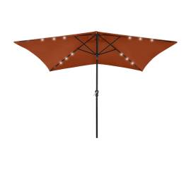 Umbrelă de soare cu led-uri & stâlp din oțel, cărămiziu, 2x3 m
